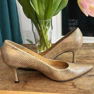 Stuart Weitzman Gold Snakeskin Dress Heels
